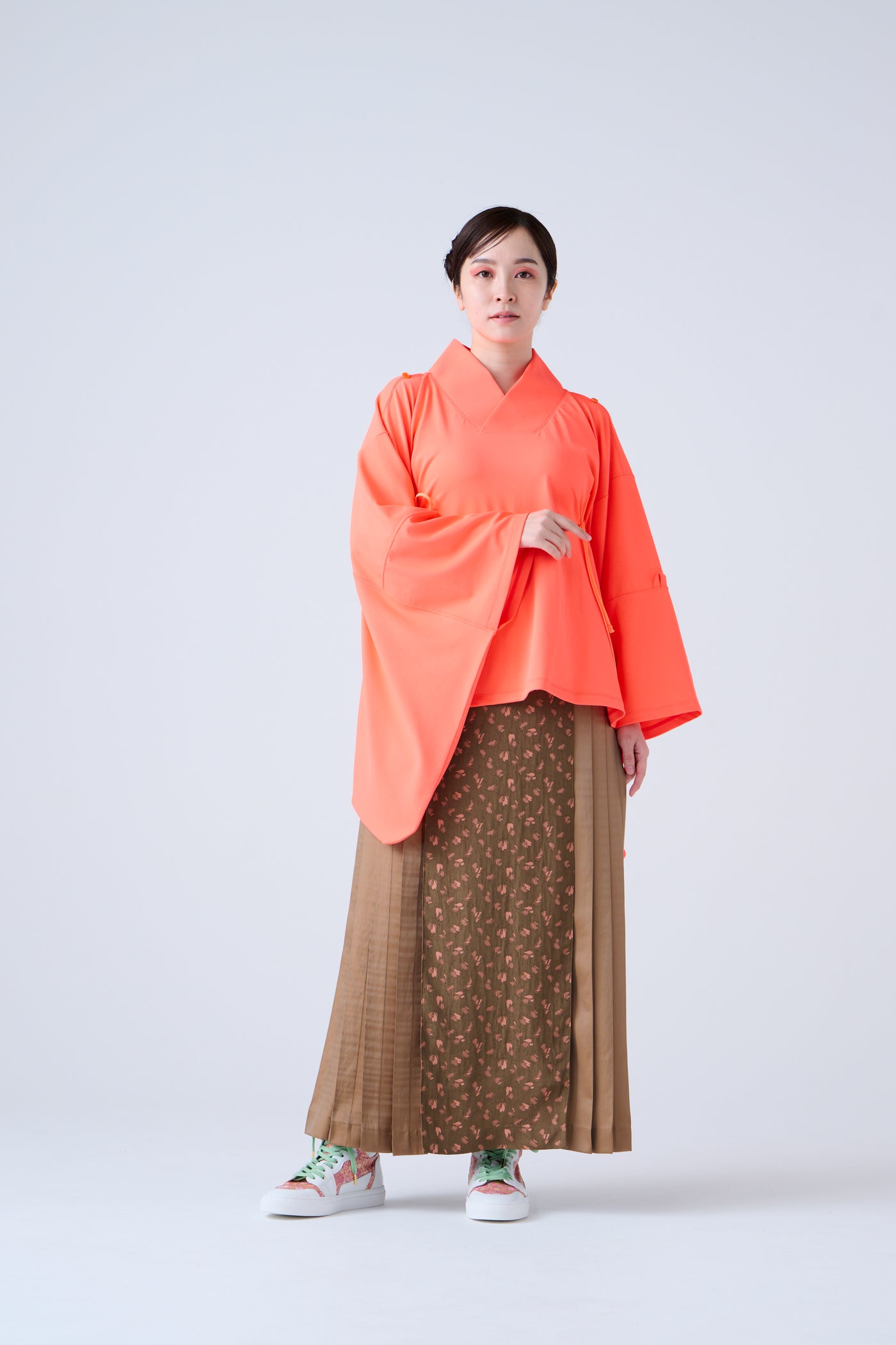 Petal Jacquard Pleated Skirt Brown Camel