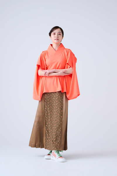 Petal Jacquard Pleated Skirt Brown Camel