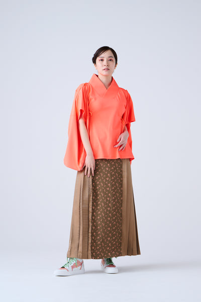Petal Jacquard Pleated Skirt Brown Camel