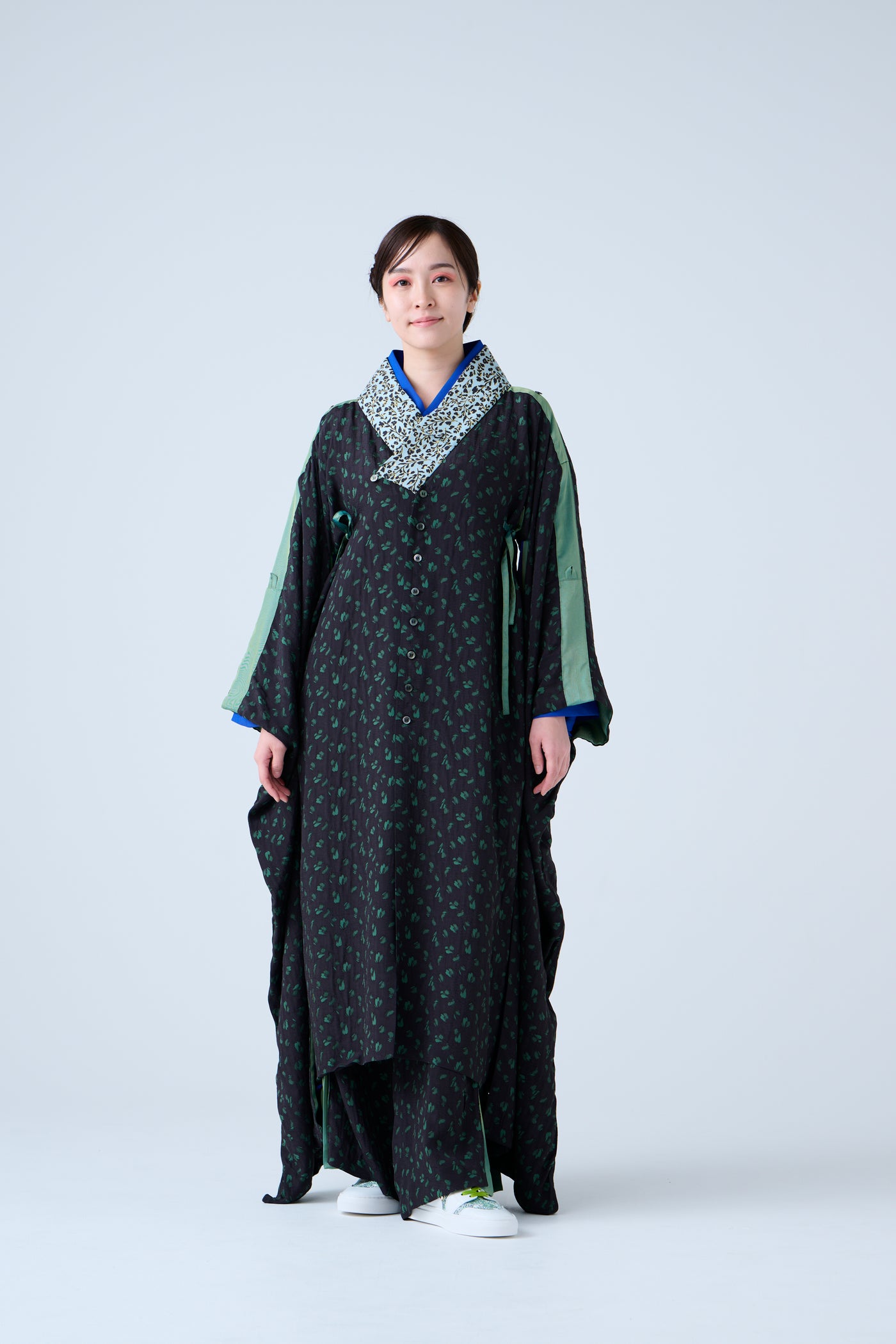 Petal Jacquard Side Pleated Long Pants Green
