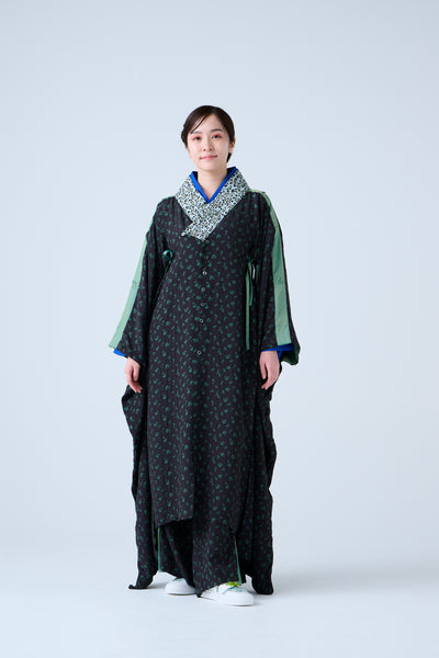 Petal Jacquard Side Pleated Long Pants Green