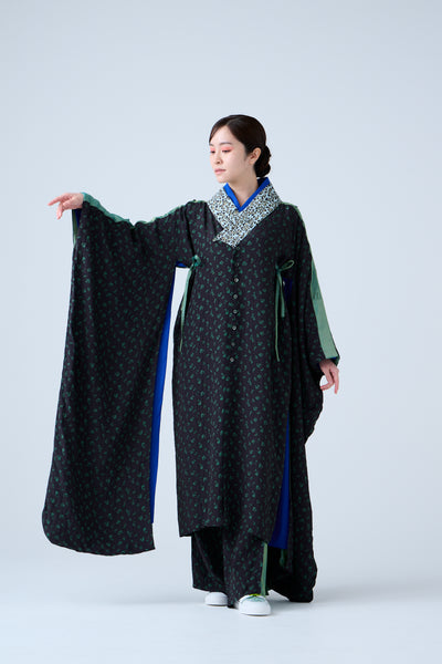 Petal Jacquard Side Pleated Long Pants Green