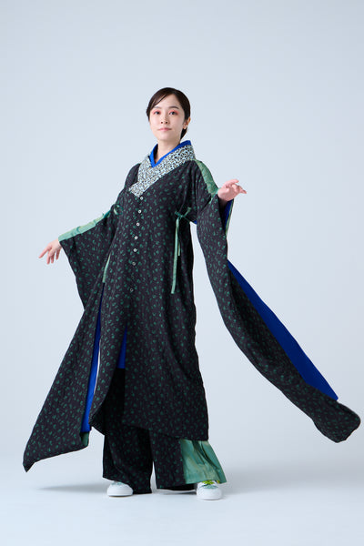 Petal Jacquard Side Pleated Long Pants Green