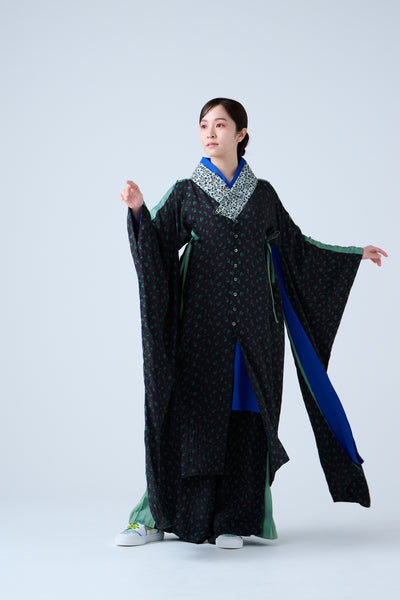 Petal Jacquard Side Pleated Long Pants Green