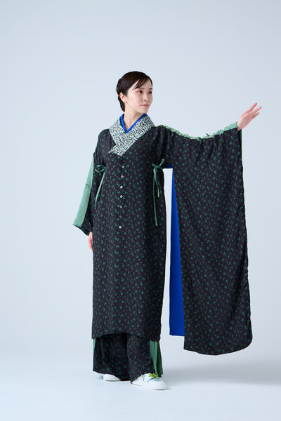 Petal Jacquard Side Pleated Long Pants Green