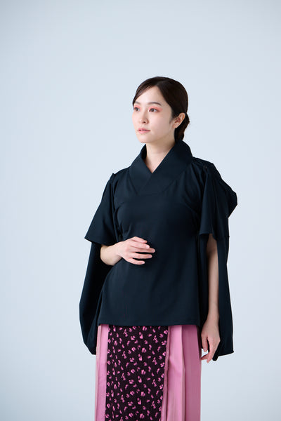 Kimono Sleeve Bare Smooth Short Pullover Black