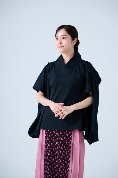 Kimono Sleeve Bare Smooth Short Pullover Black
