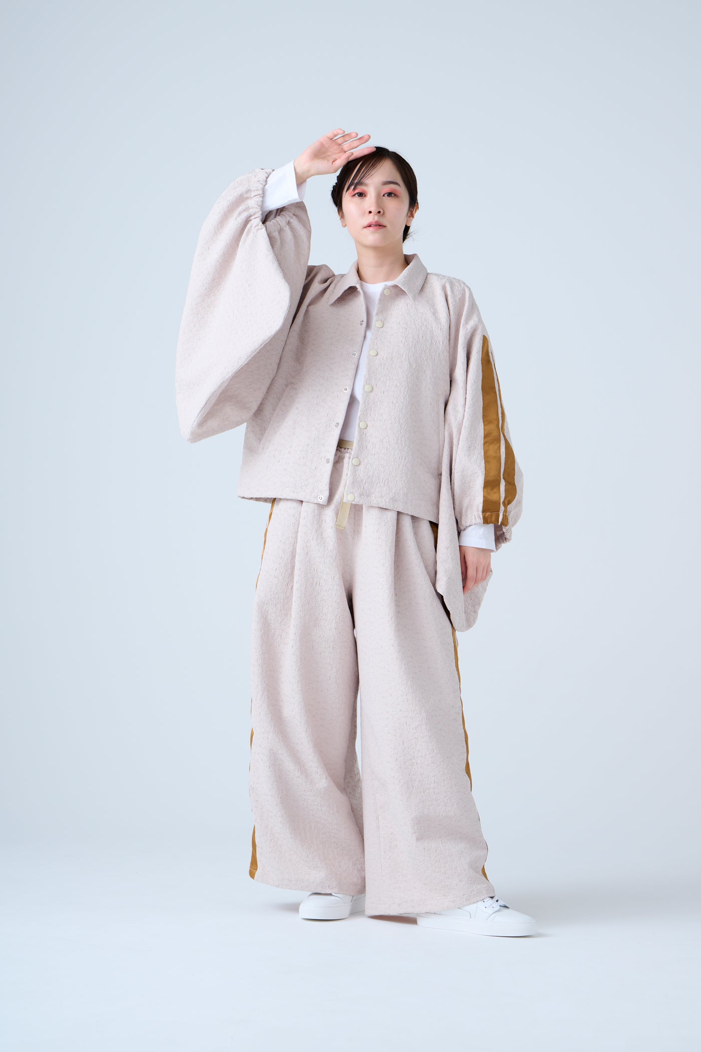 Folded jacquard drawstring pants sand