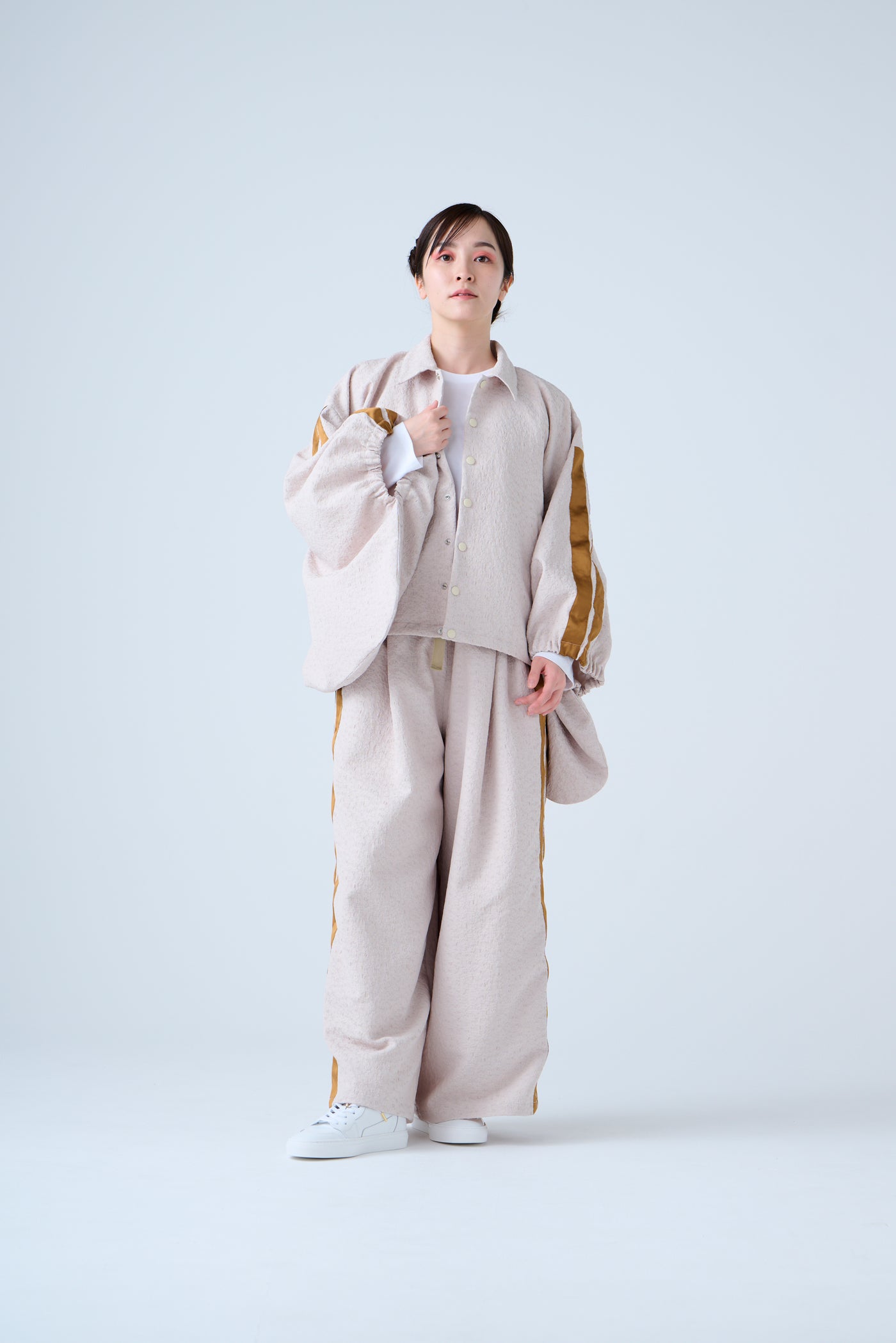 Folded jacquard drawstring pants sand