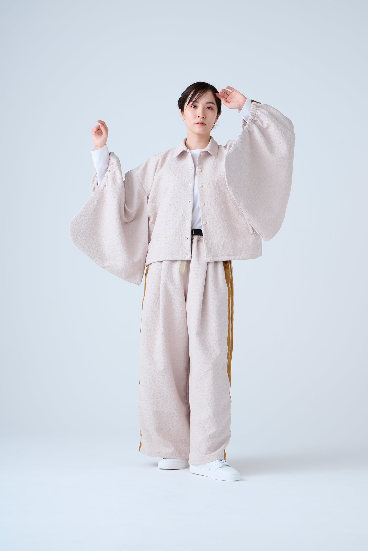 Folded jacquard drawstring pants sand