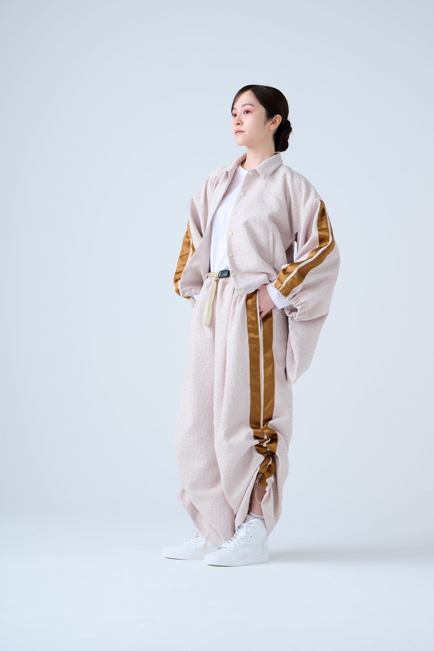 Folded jacquard drawstring pants sand