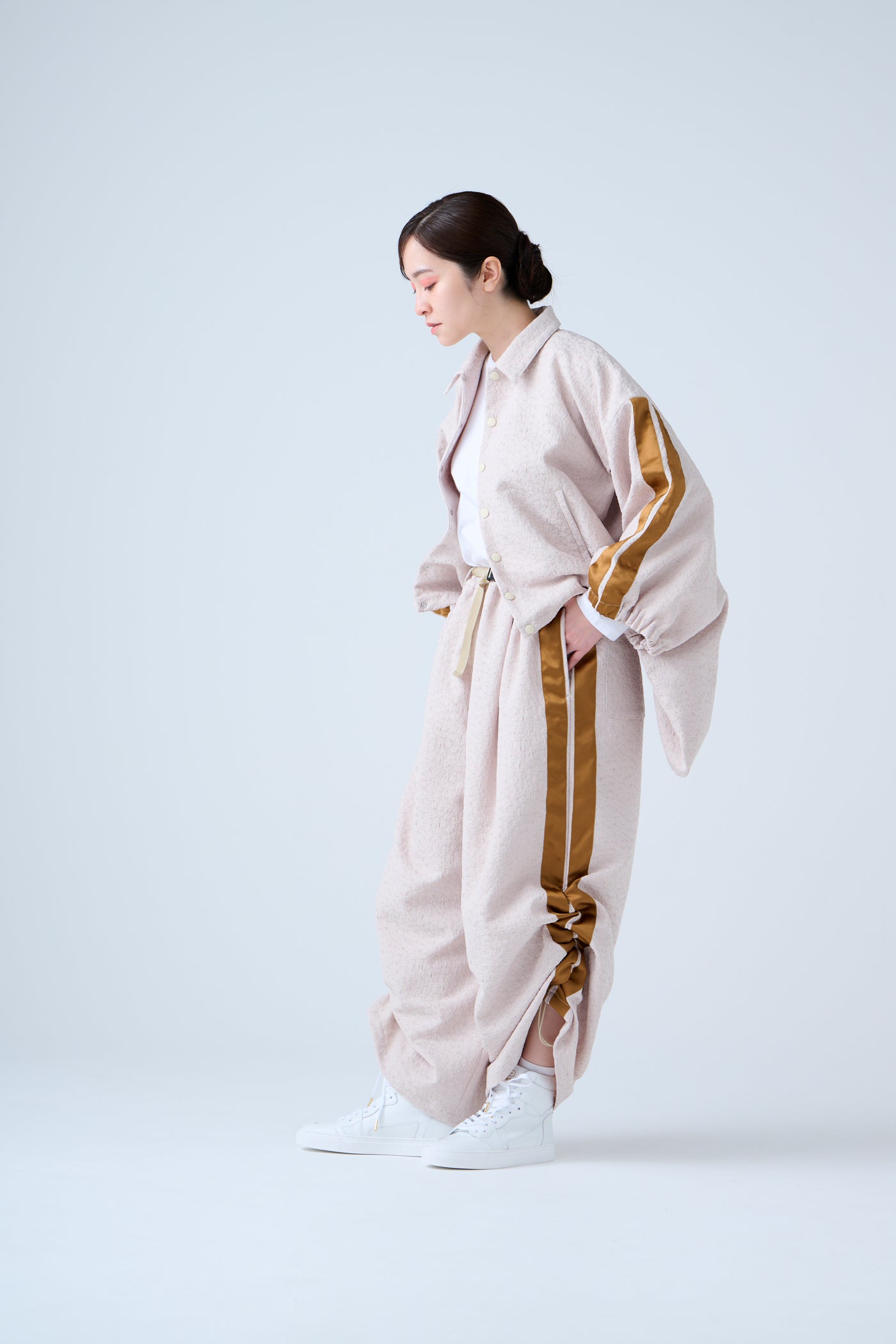 Folded jacquard drawstring pants sand