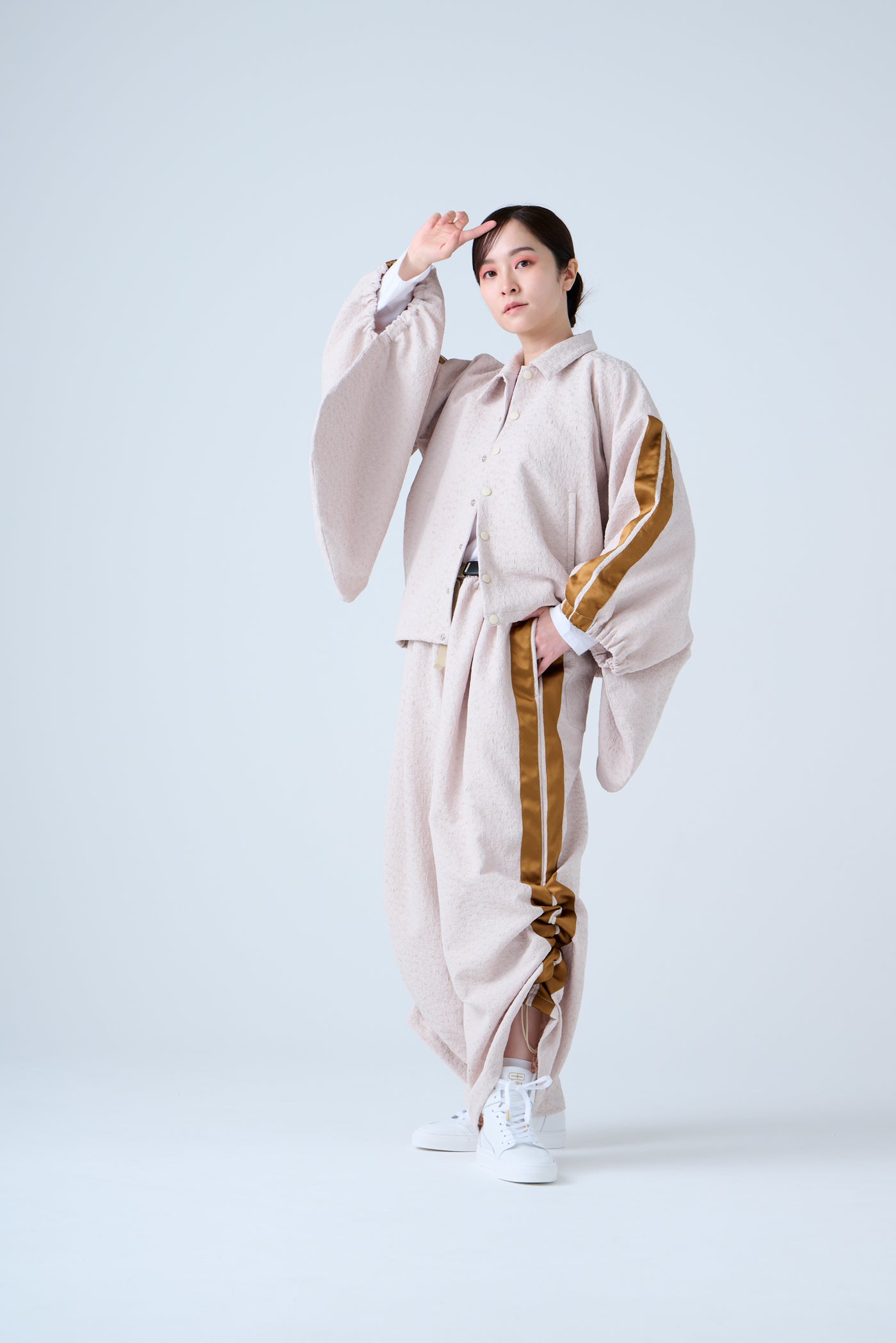 Folded jacquard drawstring pants sand