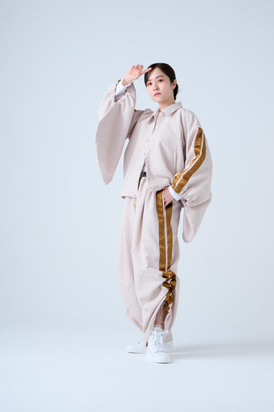 Folded jacquard drawstring pants sand