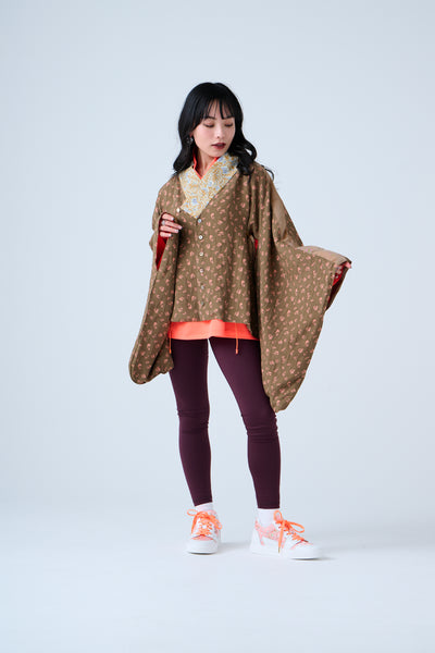 Petal Jacquard Short Jacket Brown Camel
