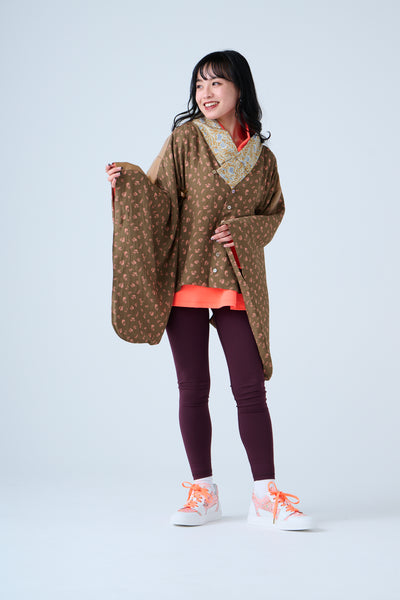 Petal Jacquard Short Jacket Brown Camel