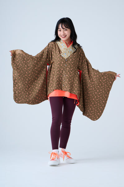 Petal Jacquard Short Jacket Brown Camel