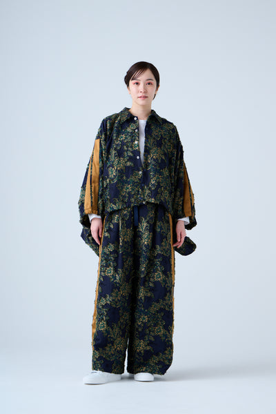 Floral jacquard track jacket green yellow