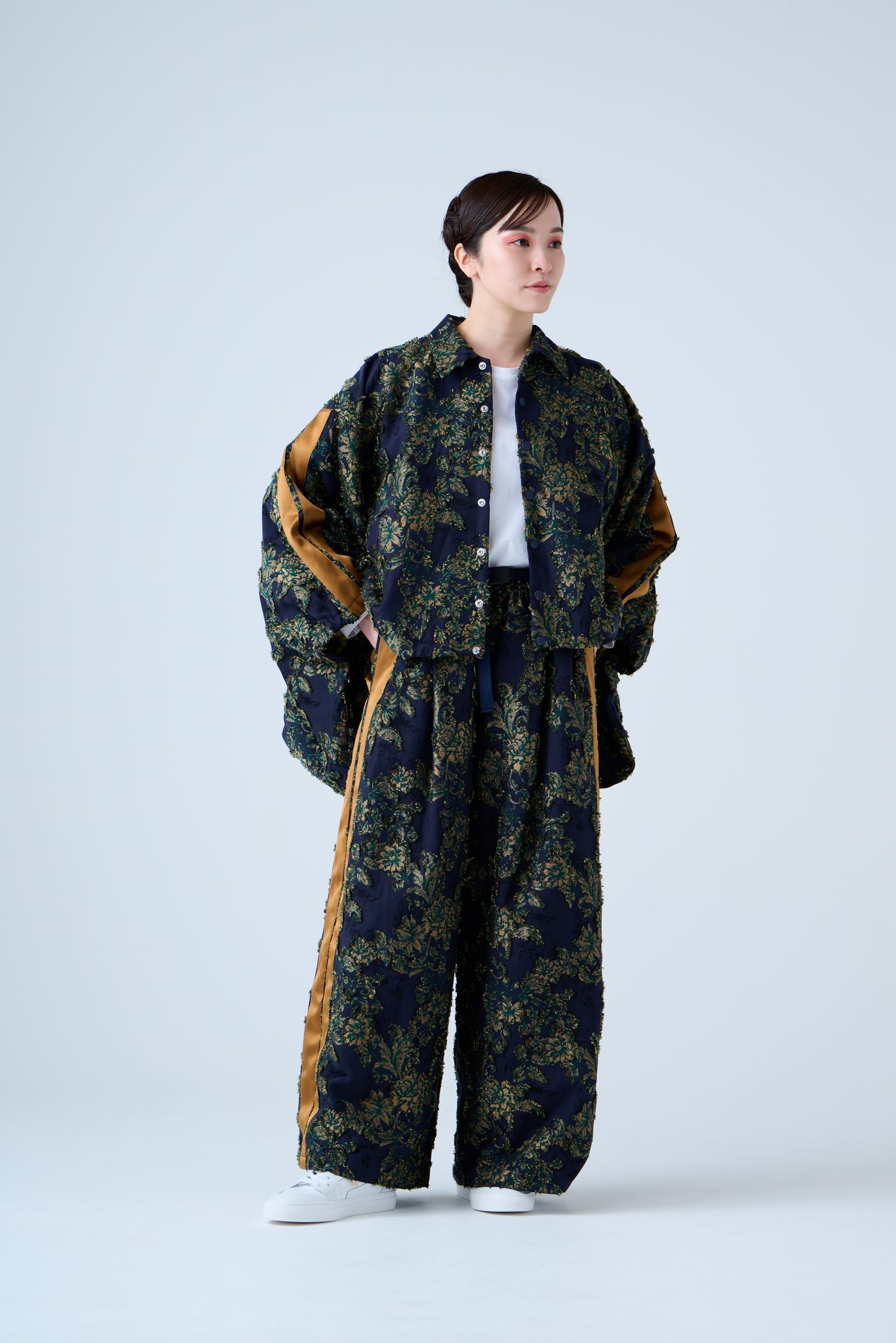 Floral jacquard track jacket green yellow
