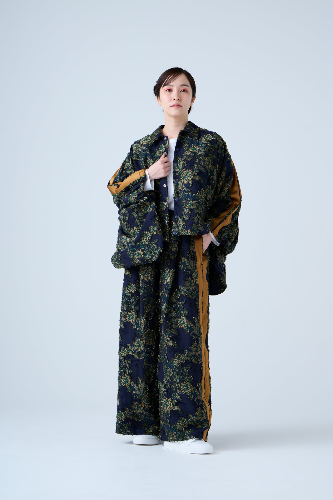 Floral jacquard track jacket green yellow