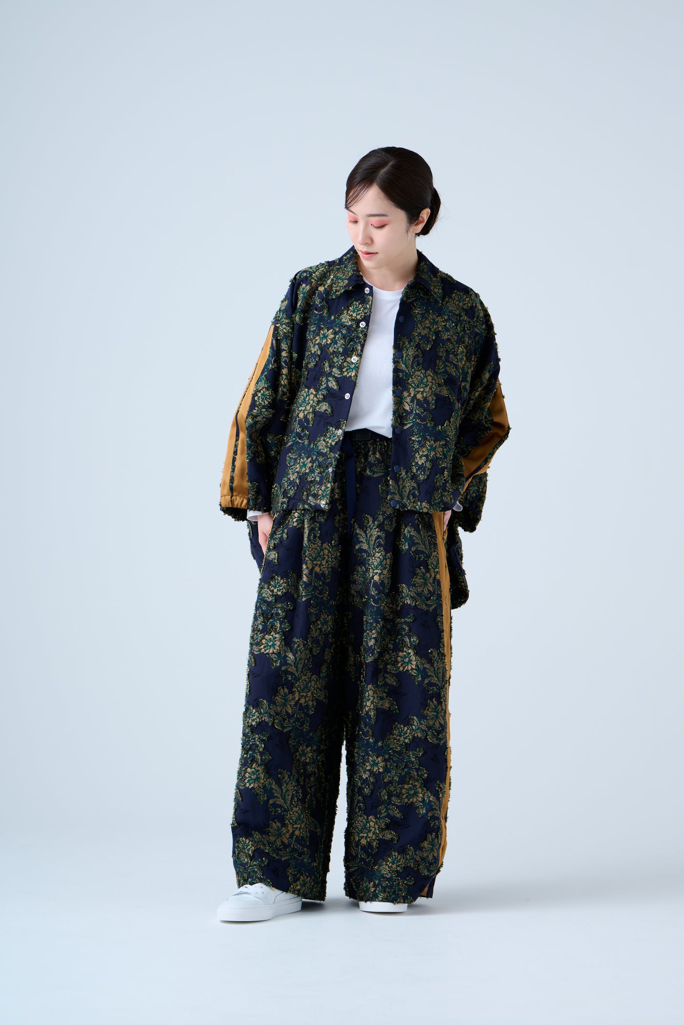 Floral jacquard track jacket green yellow