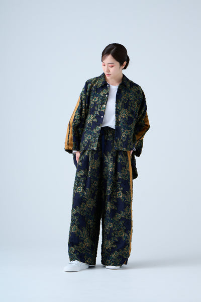 Floral jacquard track jacket green yellow