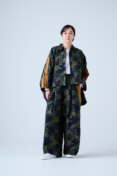 Floral jacquard track jacket green yellow
