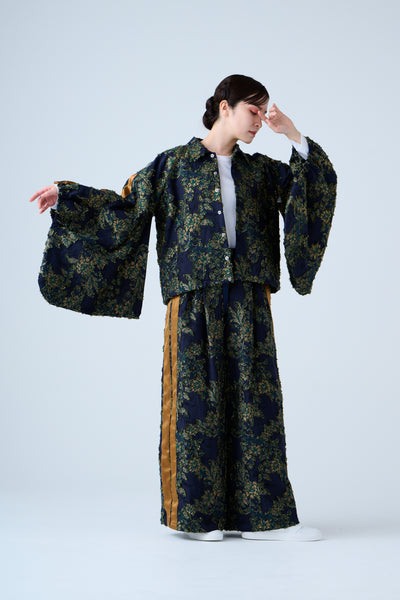 Floral jacquard track jacket green yellow