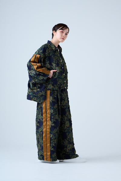 Floral jacquard track jacket green yellow