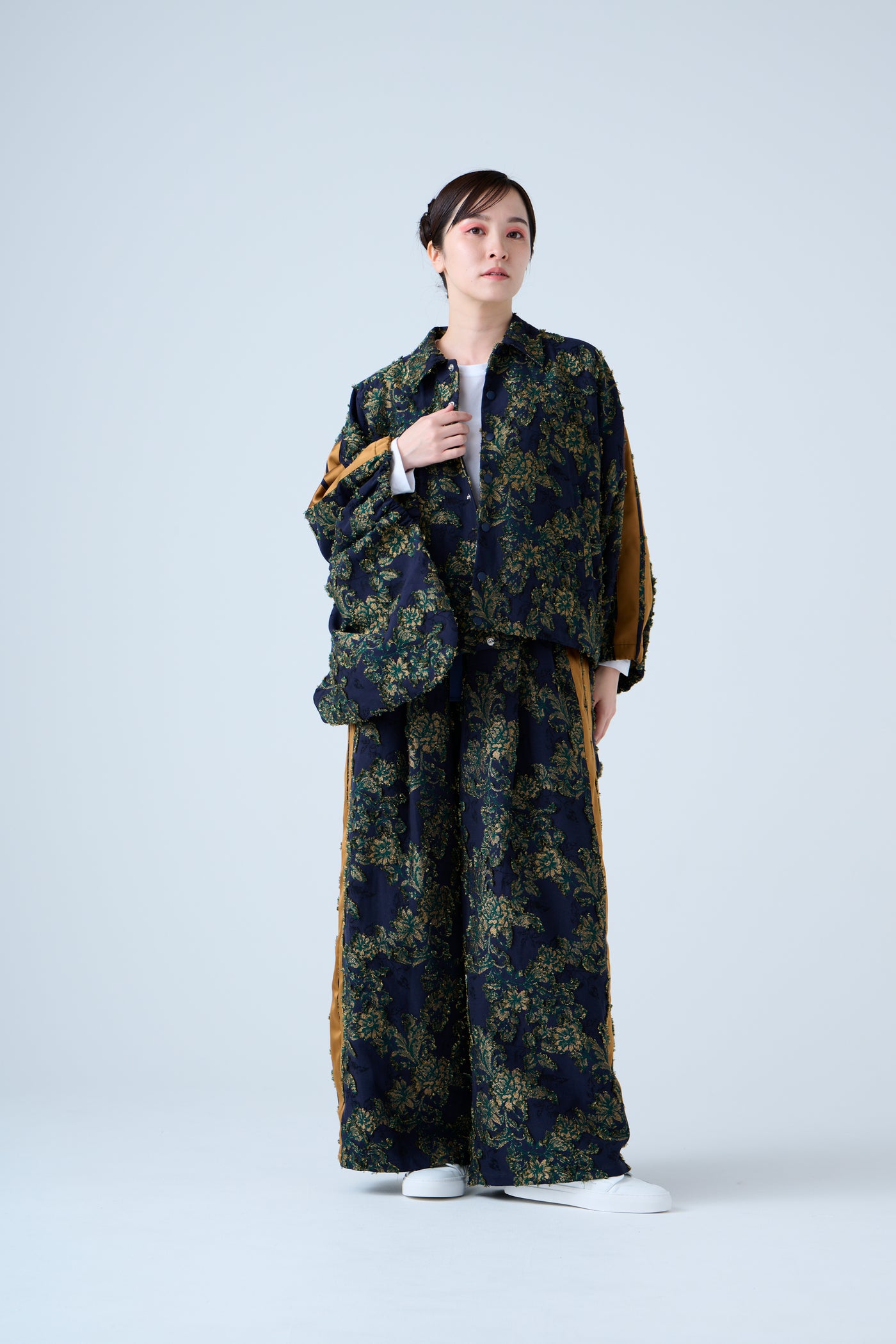 Floral jacquard track jacket green yellow