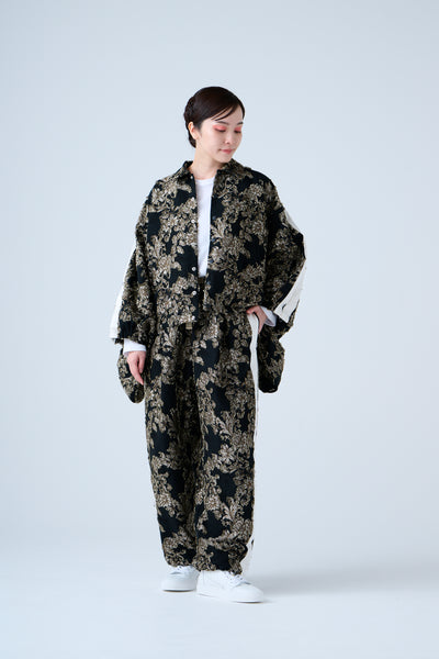 Floral jacquard track jacket beige black