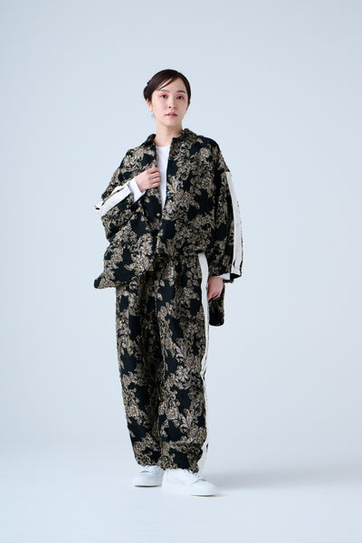 Floral jacquard track jacket beige black