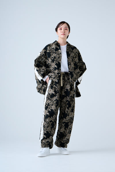 Floral jacquard track jacket beige black
