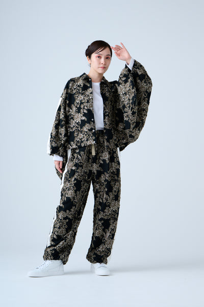 Floral jacquard track jacket beige black