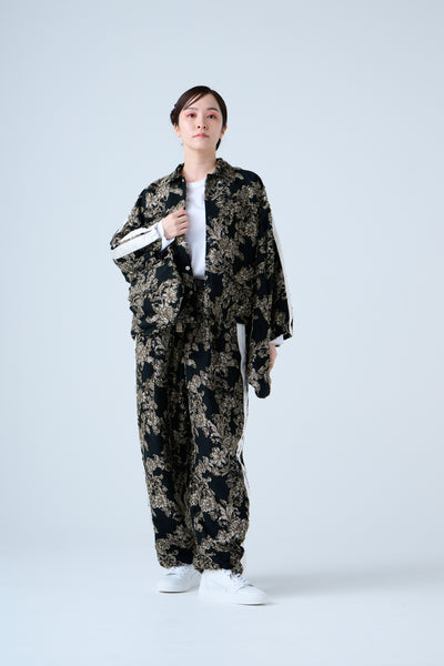 Floral jacquard track jacket beige black