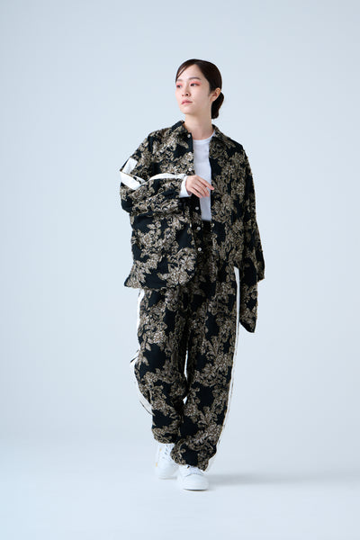 Floral jacquard track jacket beige black