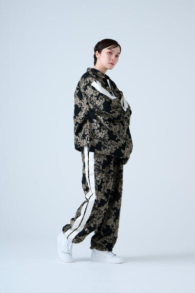 Floral jacquard track jacket beige black