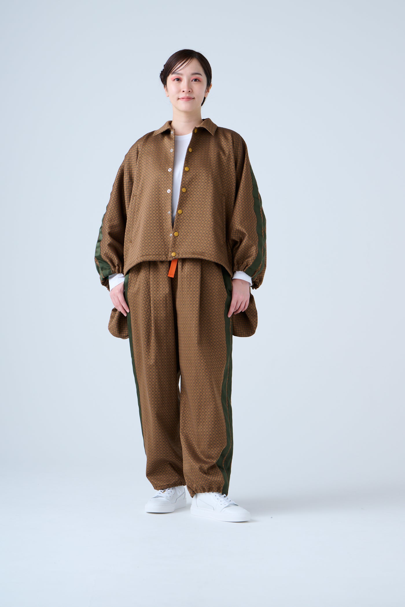 Ring Pattern Jacquard Shirring Pants Gold Orange