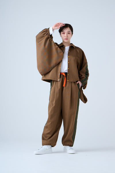 Ring Pattern Jacquard Shirring Pants Gold Orange