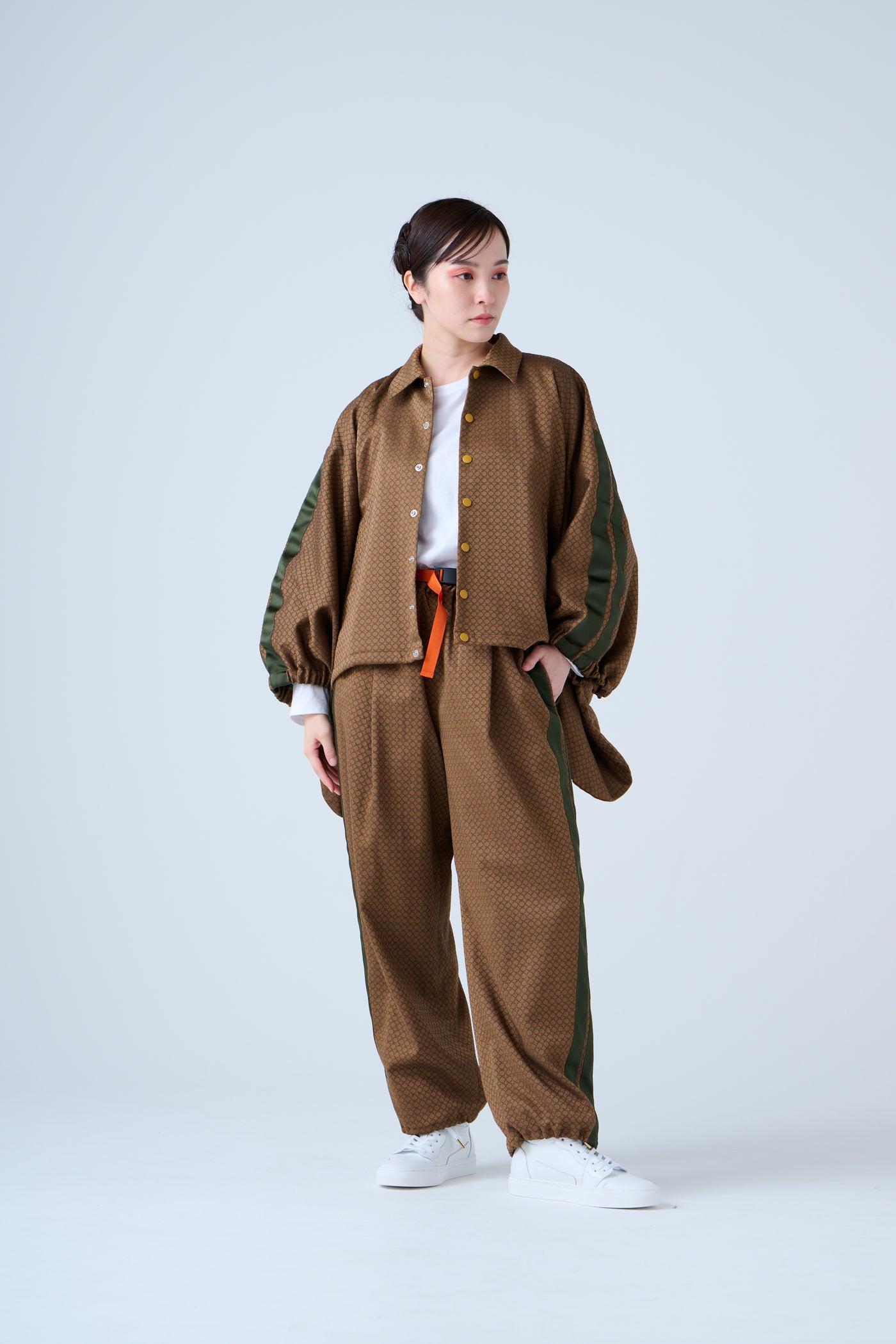Ring Pattern Jacquard Shirring Pants Gold Orange