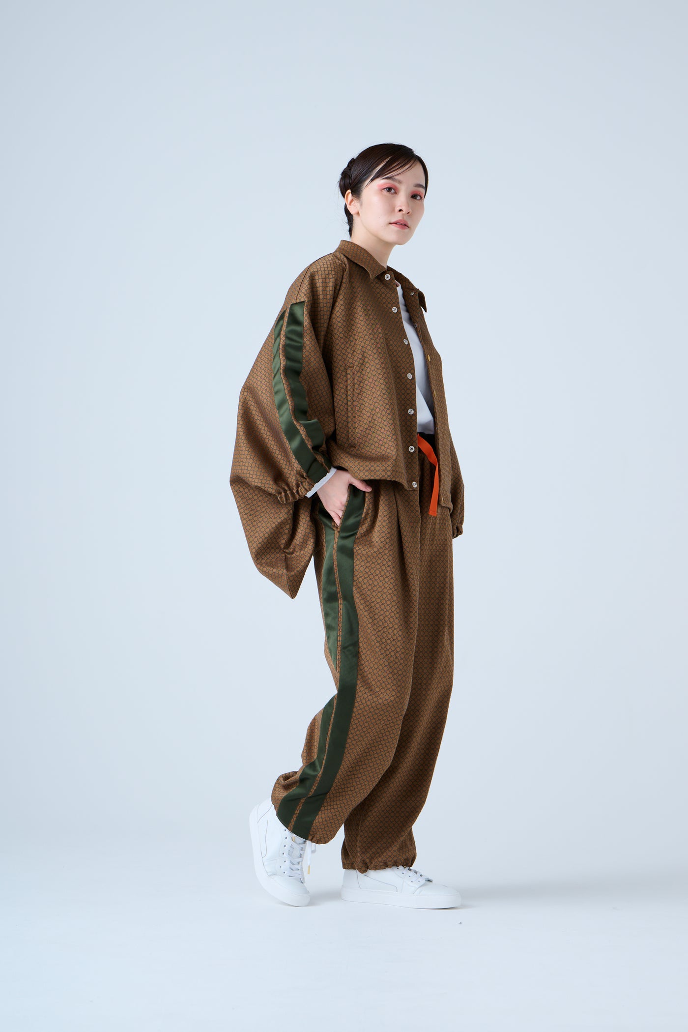 Ring Pattern Jacquard Shirring Pants Gold Orange