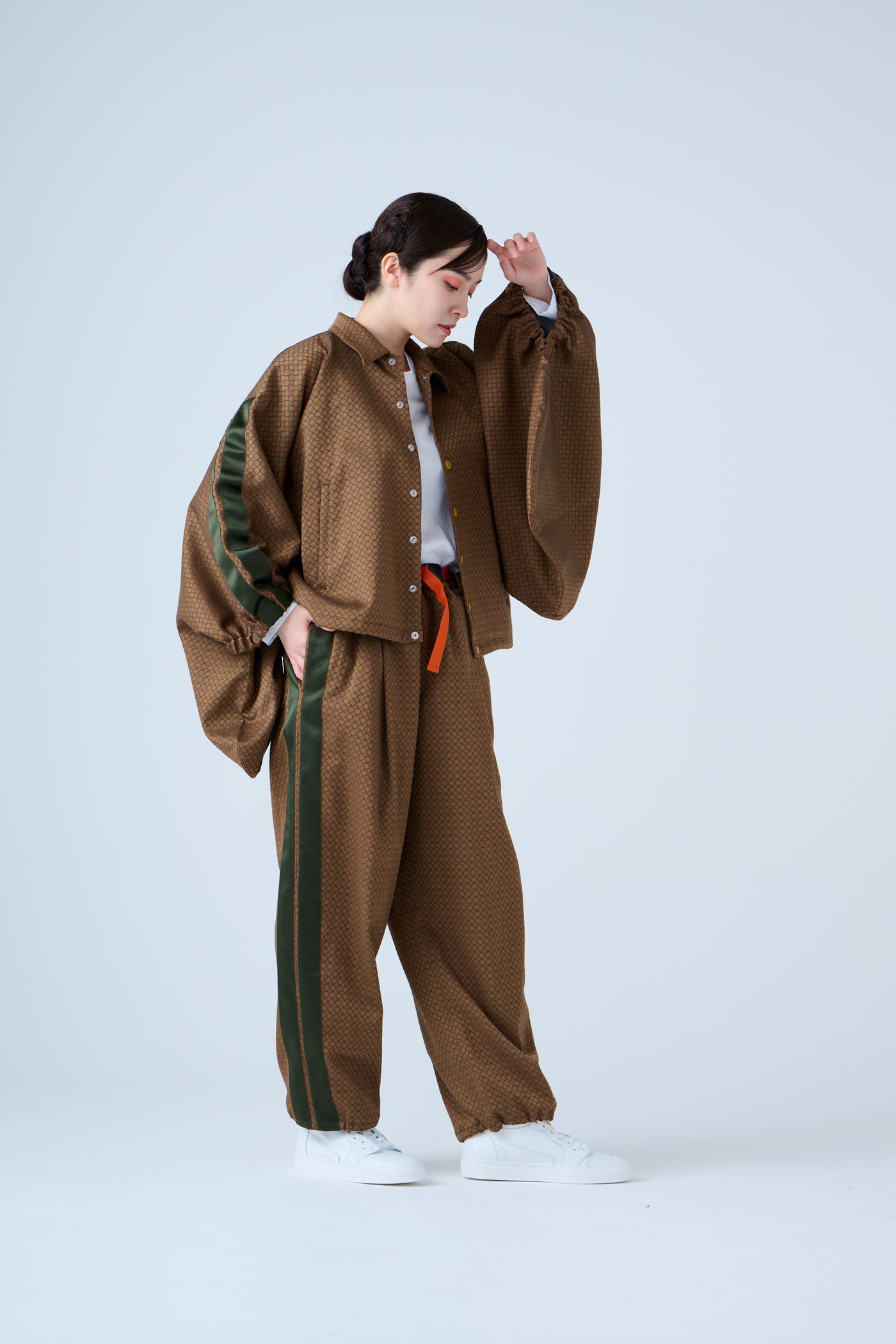 Ring Pattern Jacquard Shirring Pants Gold Orange
