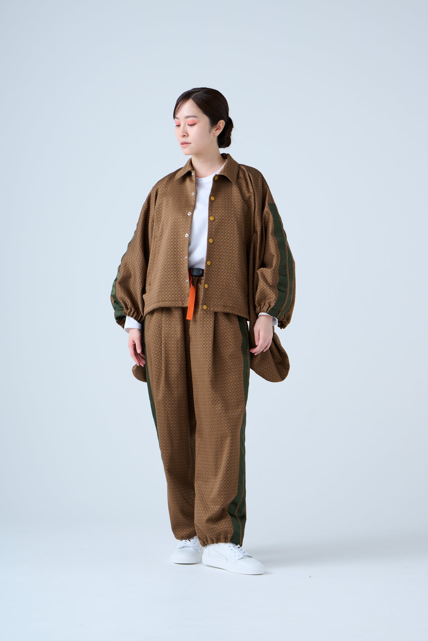 Ring Pattern Jacquard Shirring Pants Gold Orange