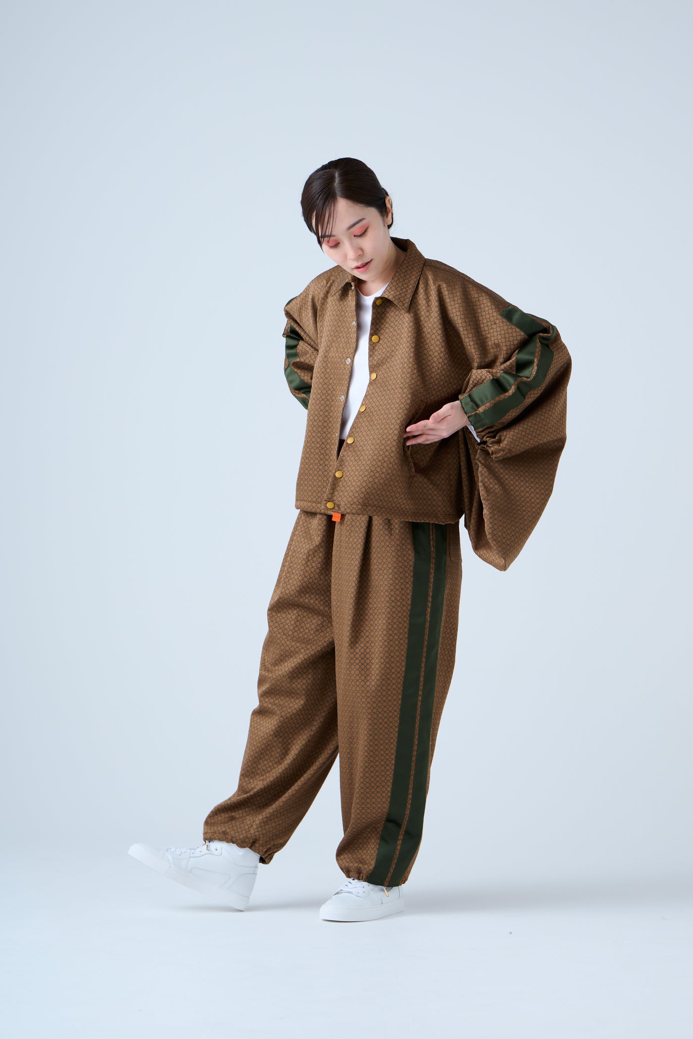 Ring Pattern Jacquard Shirring Pants Gold Orange