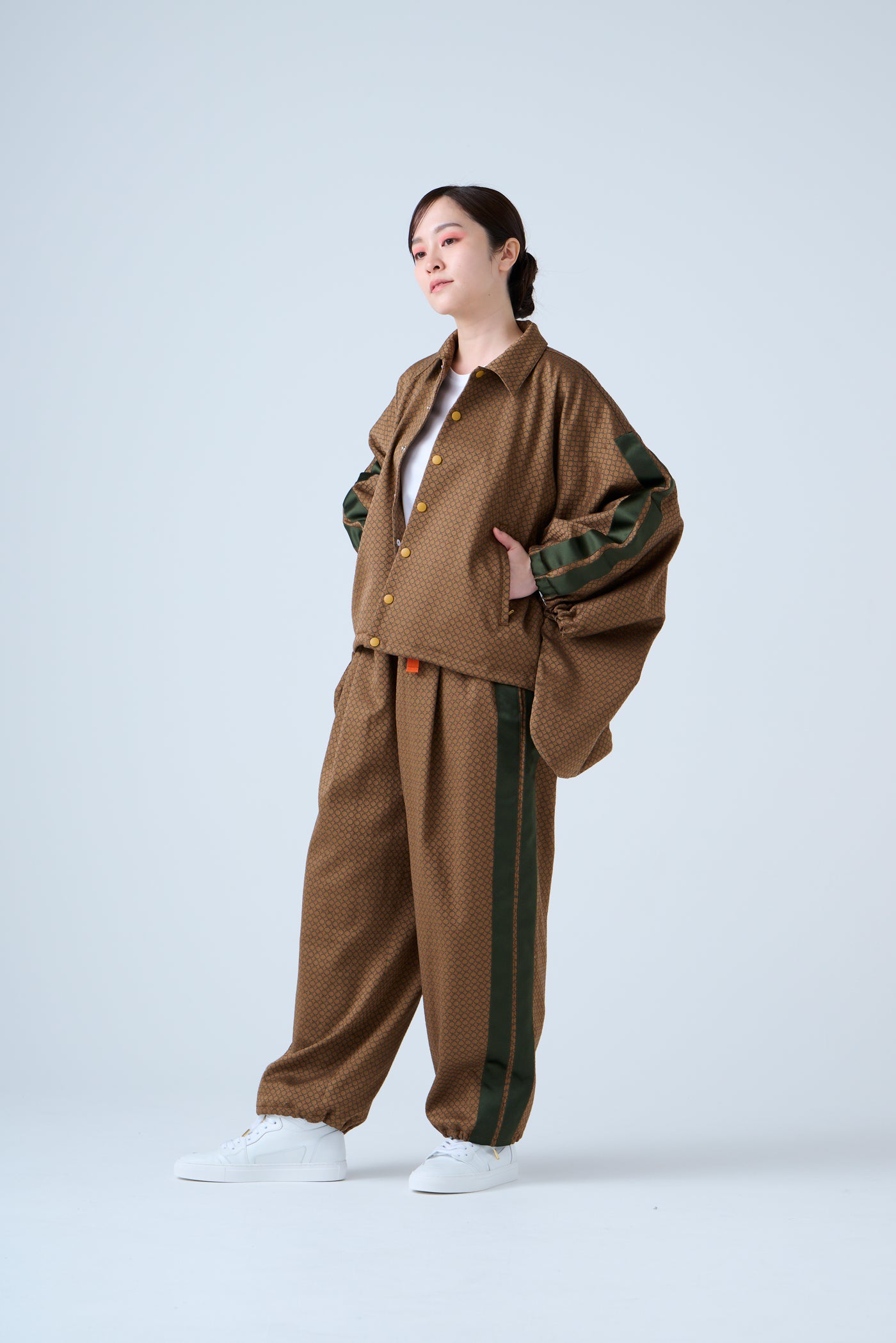 Ring Pattern Jacquard Shirring Pants Gold Orange