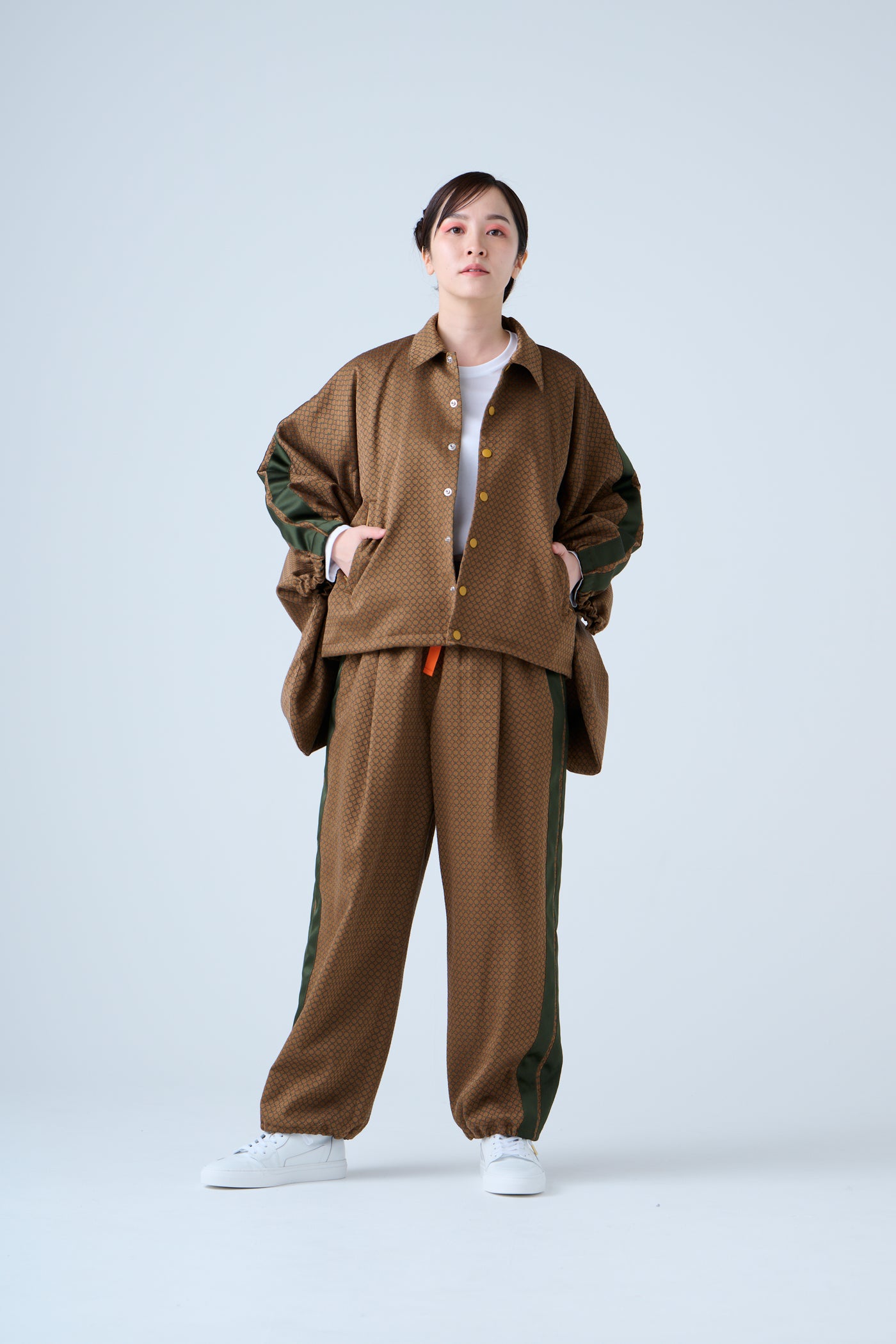 Ring Pattern Jacquard Shirring Pants Gold Orange