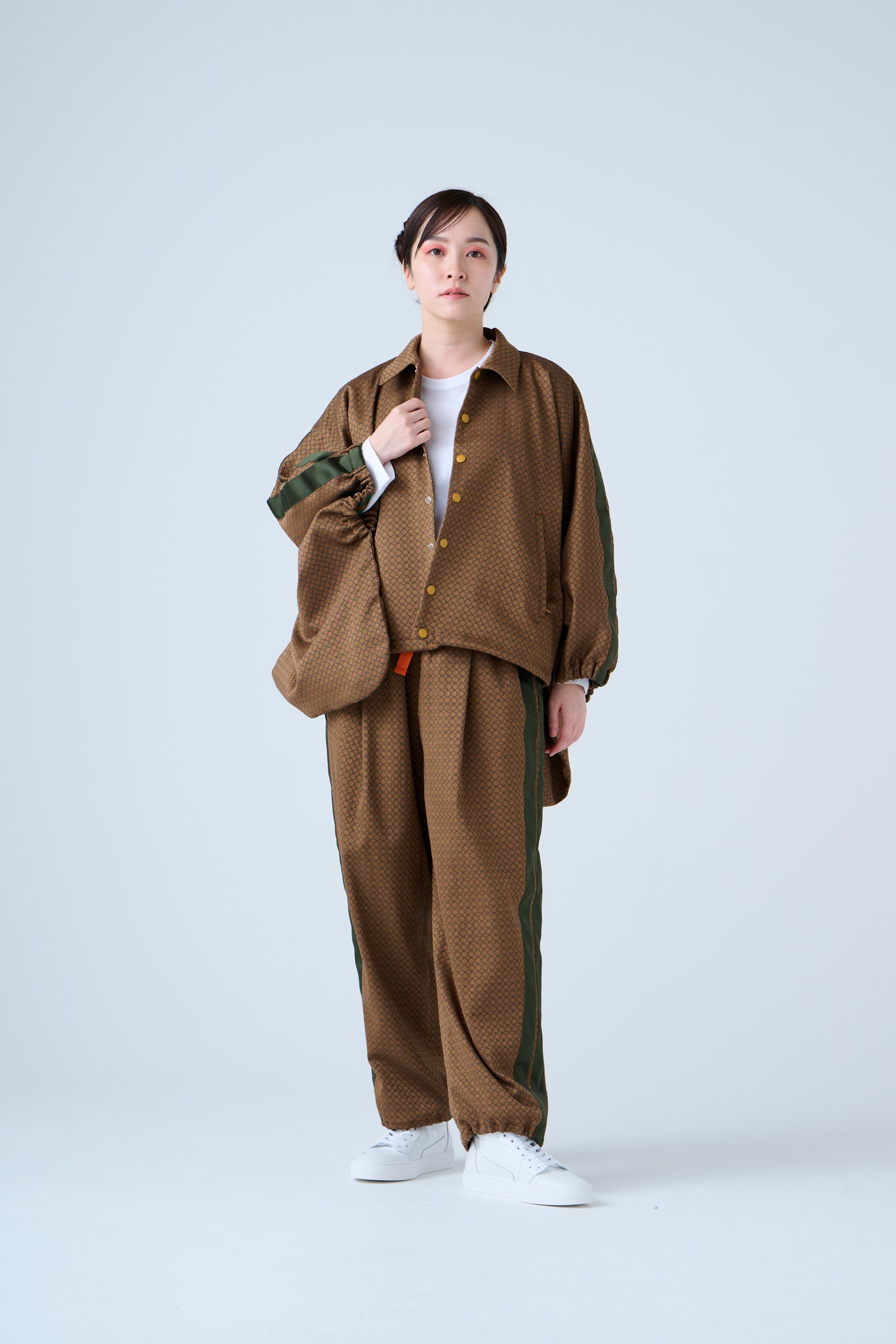 Ring Pattern Jacquard Shirring Pants Gold Orange