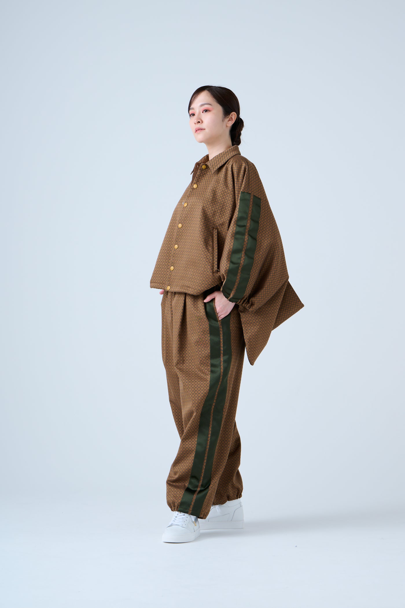 Ring Pattern Jacquard Shirring Pants Gold Orange