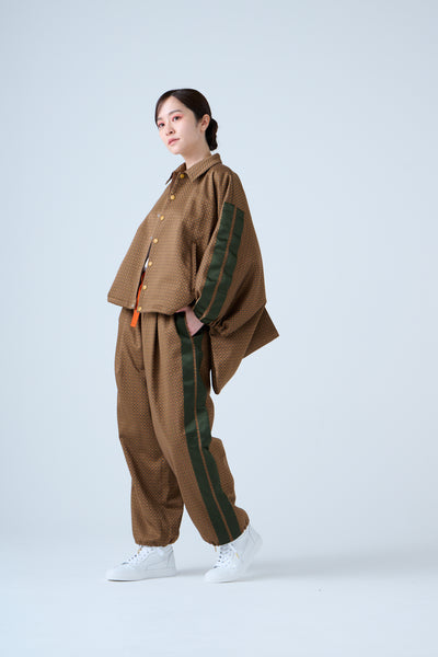 Ring Pattern Jacquard Shirring Pants Gold Orange