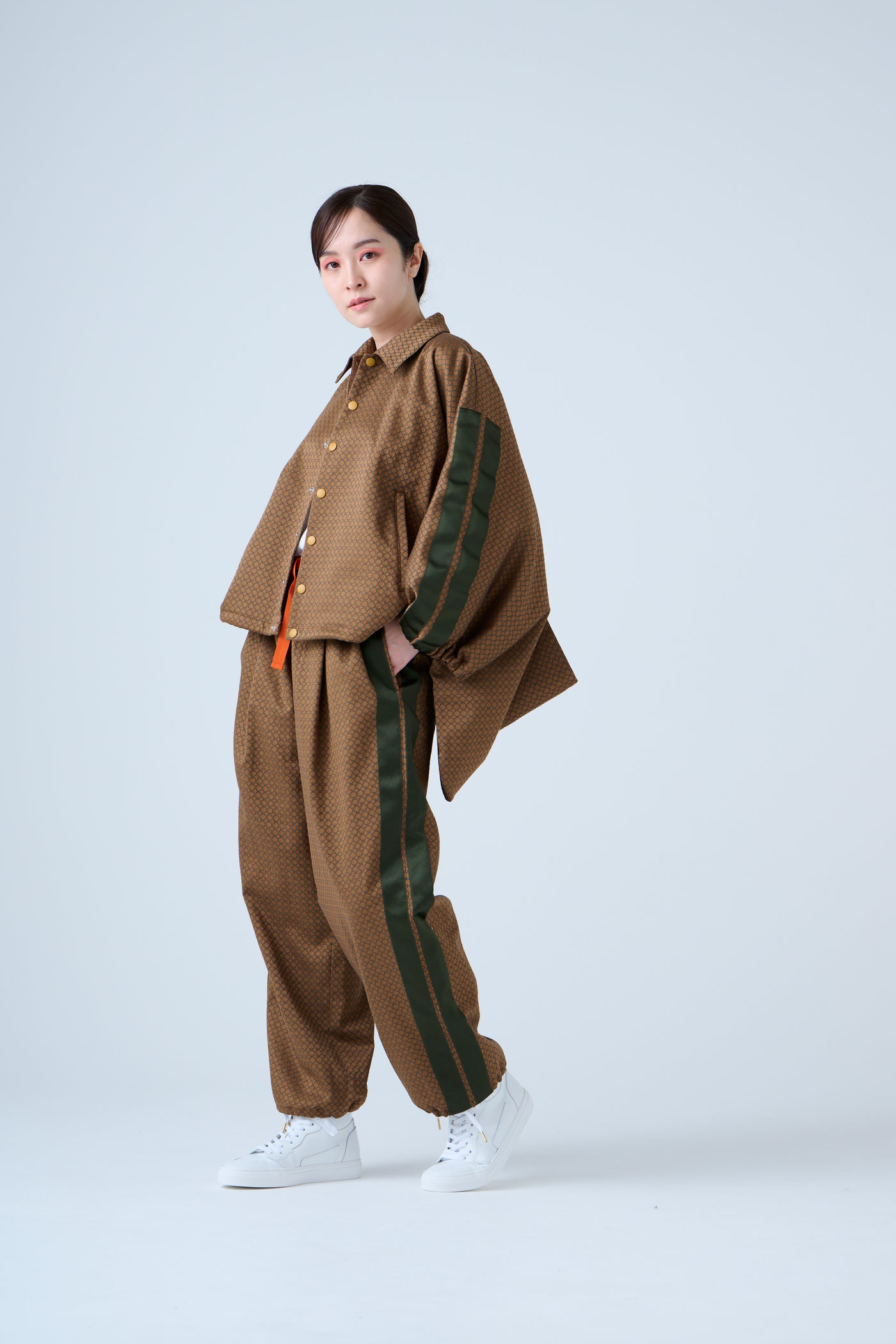 Ring Pattern Jacquard Shirring Pants Gold Orange
